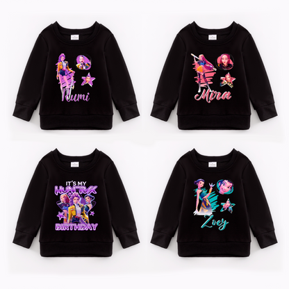 2026 Spring K-pop Demon Hunter Print Black Cotton Sweatshirts