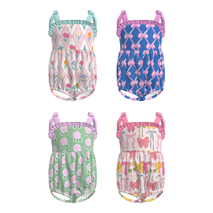 Girls Summer Bow Floral Print Slip Bubble Romper
