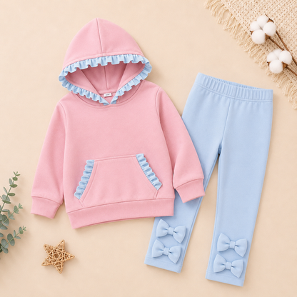 Girls’ Fall Ruffle Hoodie & Bow Leggings Set – Boutique Two-Piece Outfit