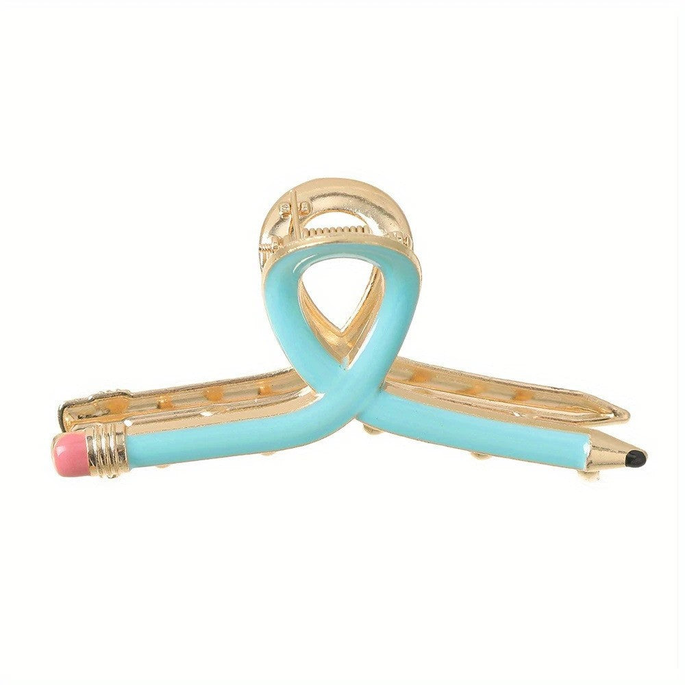 Cute Metal Pencil Hair Claw Clip – Back-to-School Gift & Creative Ponytail Holder