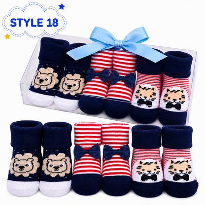 3-Pair Baby Socks Gift Set – Cute Bootie Socks for Boys & Girls