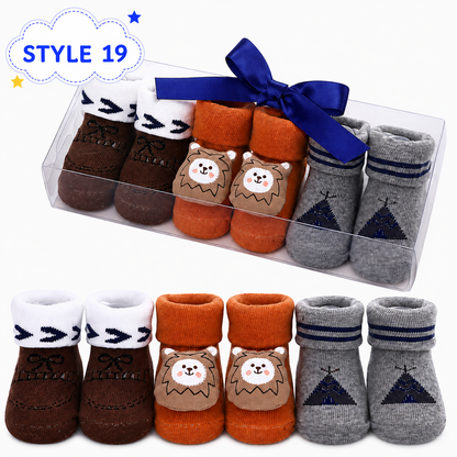 3-Pair Baby Socks Gift Set – Cute Bootie Socks for Boys & Girls