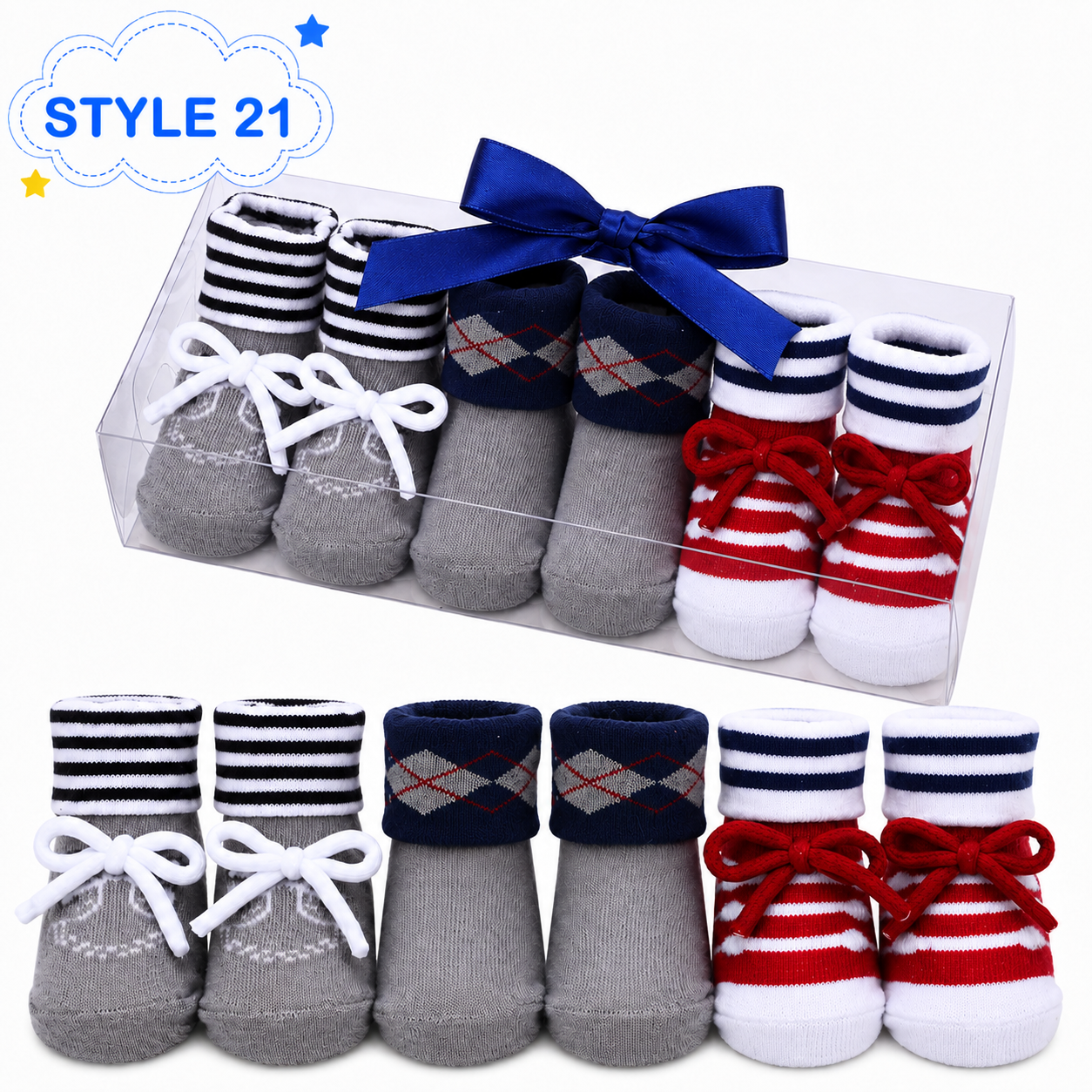3-Pair Baby Socks Gift Set – Cute Bootie Socks for Boys & Girls