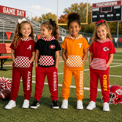 Girls Game Day Football Hoodie Set – Team Spirit Short Sleeve Top & Jogger Pants