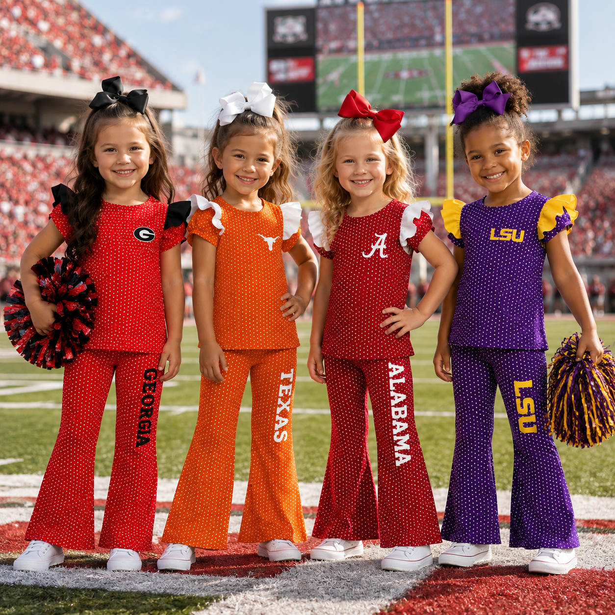 Girls Game Day Ruffle Flare Pants Set – Football Print Team Spirit Polka Dot Outfit