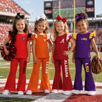 Girls Game Day Ruffle Flare Pants Set – Football Print Team Spirit Polka Dot Outfit