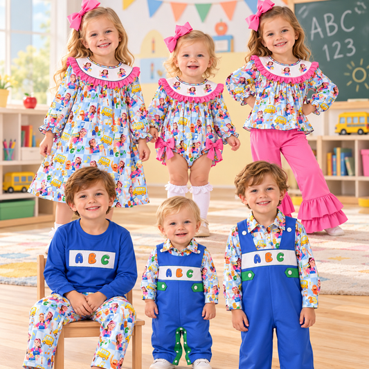 Spring & Back to School Smocked Embroidery Collection – Girls Dresses, Ruffle Sets & Boys Matching Outfits