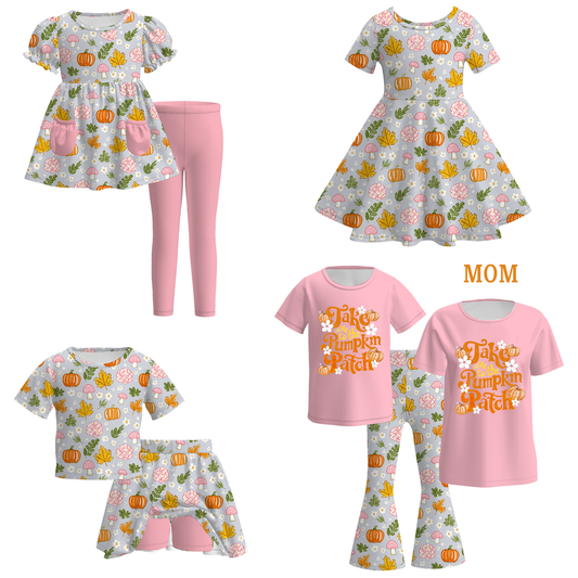 Girls Fall TAKE PUMPKIN PATCH Print Dress Outfit Set Mommy Top