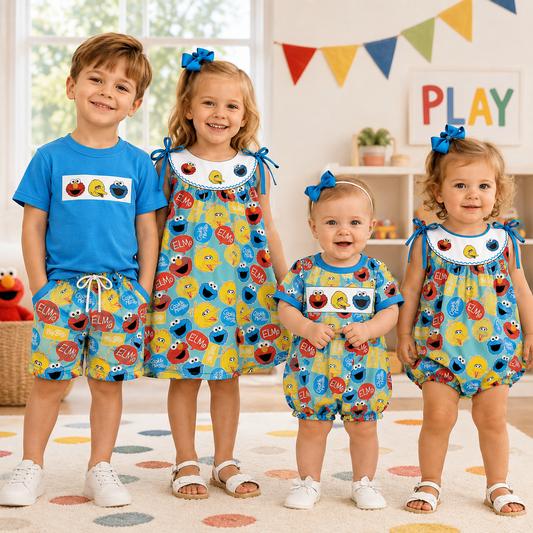 Cartoon Character Smocked Embroidered Sibling Matching Outfits – Boys & Girls Boutique Clothing Set