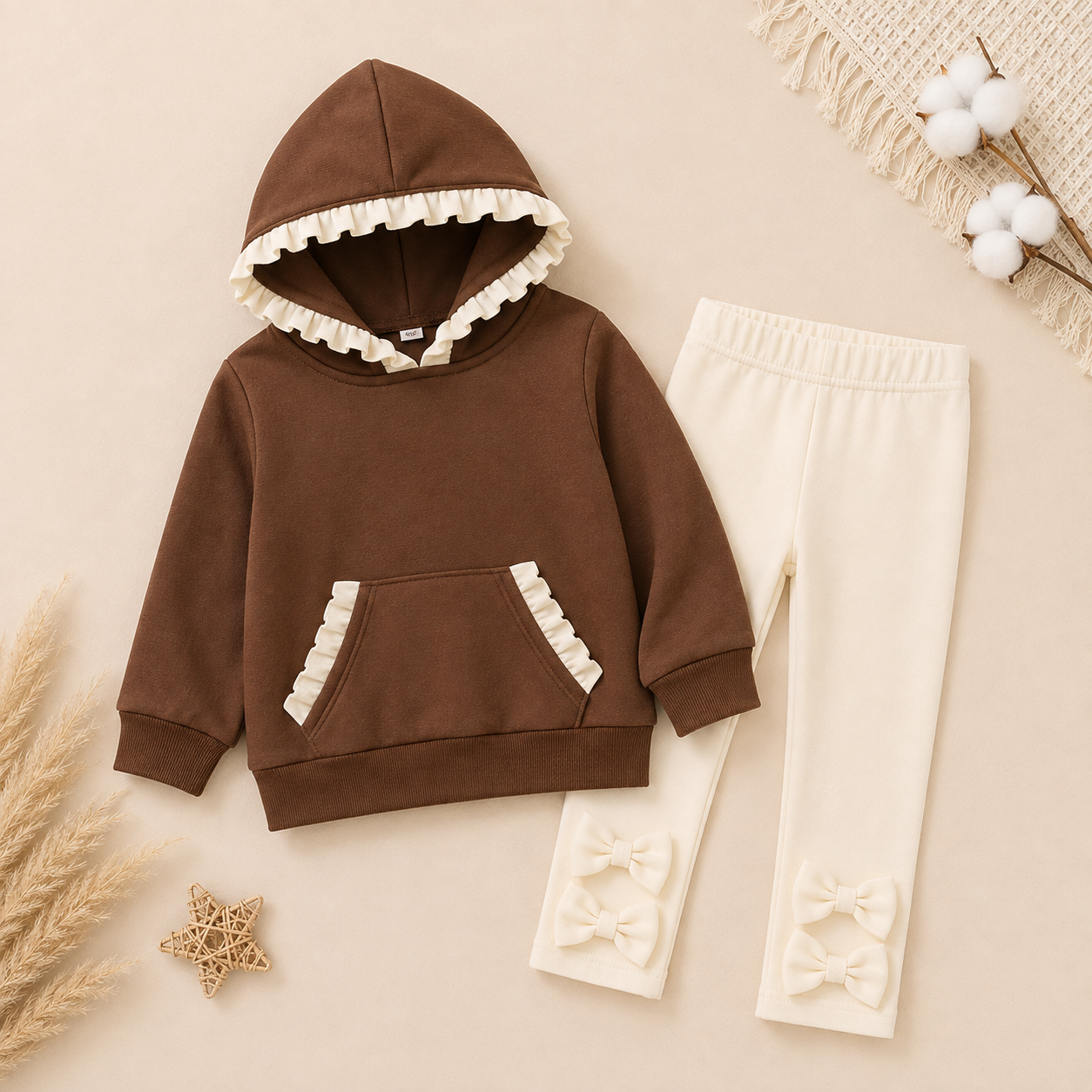 Girls’ Fall Ruffle Hoodie & Bow Leggings Set – Boutique Two-Piece Outfit