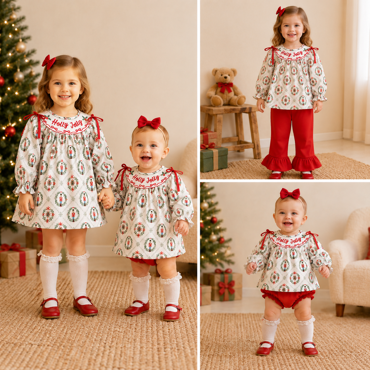 Christmas Holly Jolly Smocked Embroidery Girls Holiday Outfits