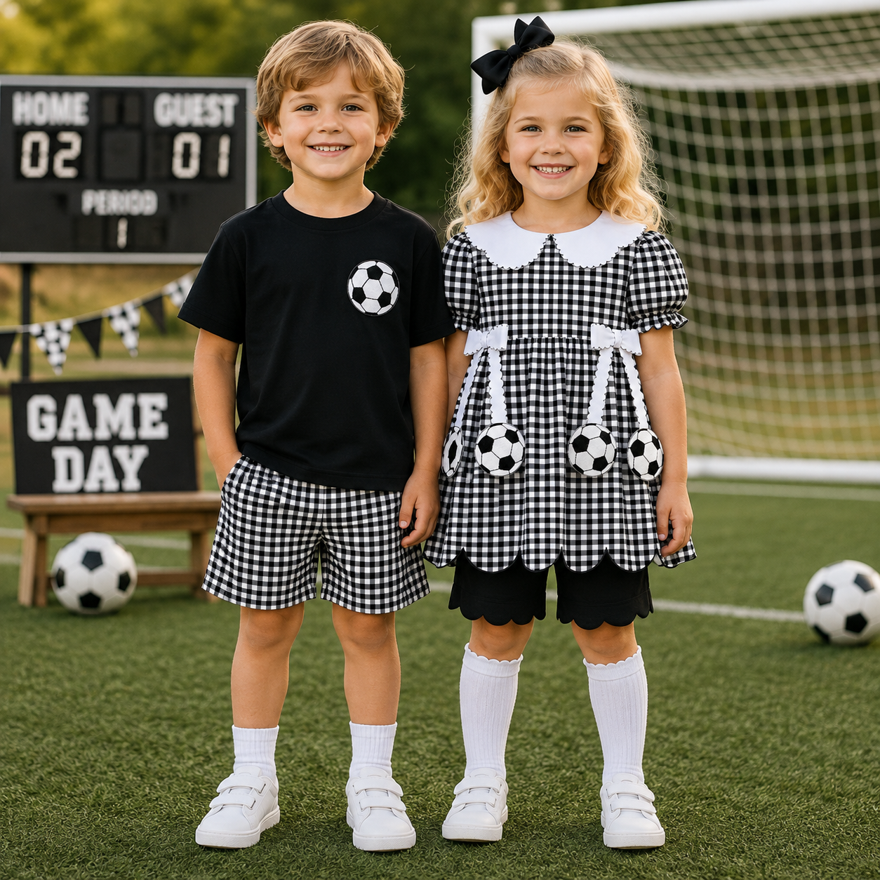 Kids Game Day Sports Gingham Matching Sets – Football, Baseball, Soccer & Basketball Outfits
