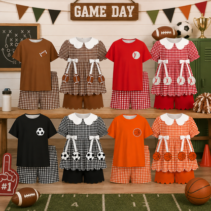 Kids Game Day Sports Gingham Matching Sets – Football, Baseball, Soccer & Basketball Outfits