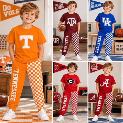 Boys Game Day Collegiate Sports T-Shirt & Checkerboard Printed Jogger Pants Set