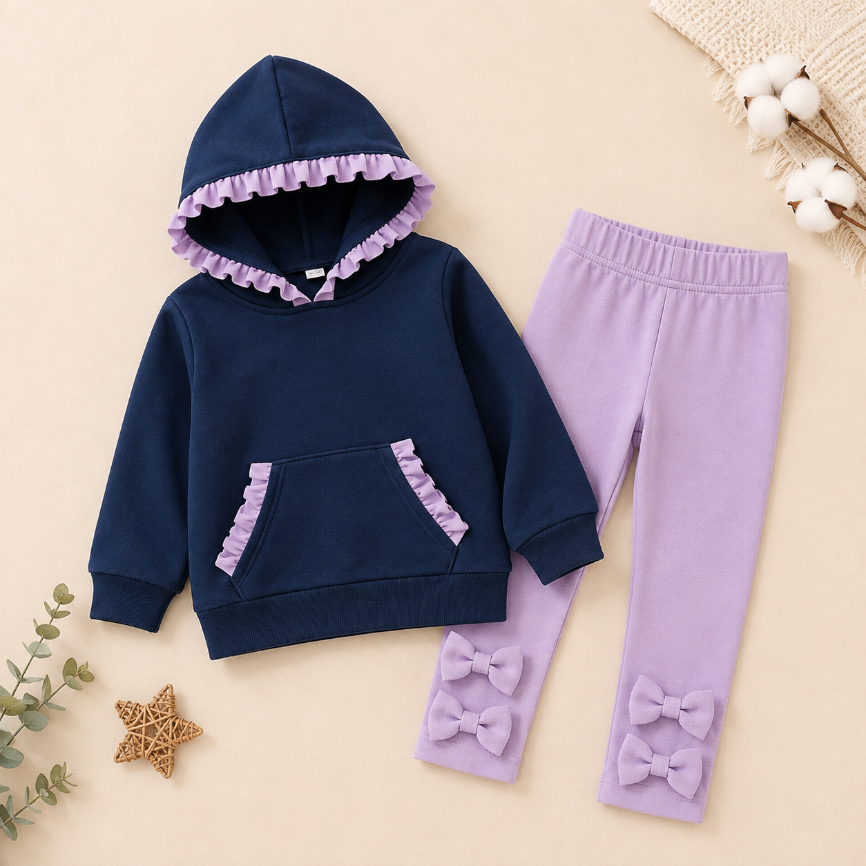 Girls’ Fall Ruffle Hoodie & Bow Leggings Set – Boutique Two-Piece Outfit