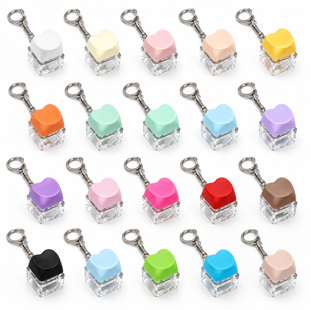 Heart Keycap Fidget Keychain Single & Double Key Clicker Keyboard Stress Relief Bag Charm