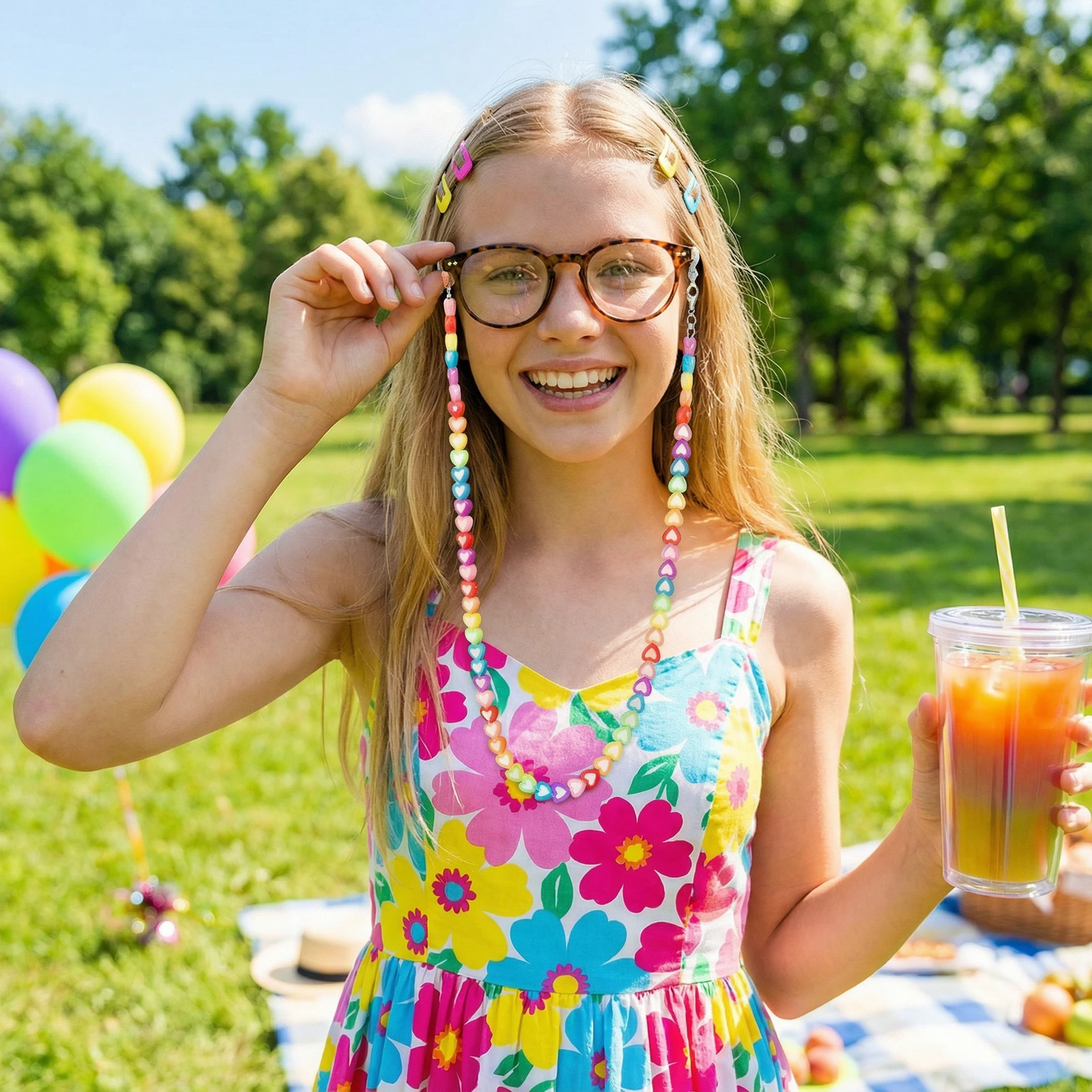 Colorful Heart Beaded Chain | 3-in-1 Glasses Chain, Mask Chain & Phone Strap (24.4")