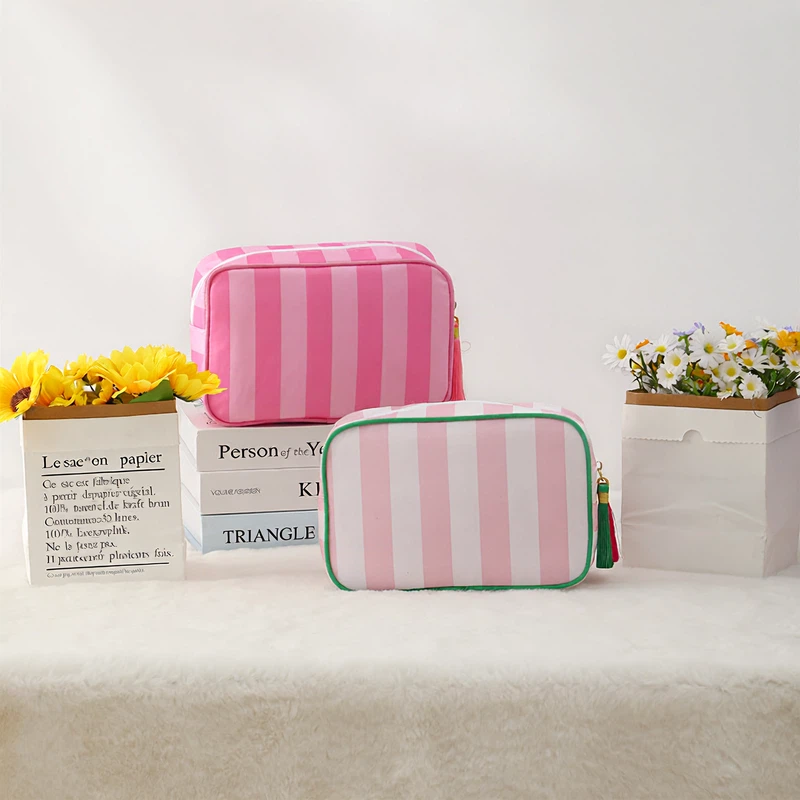 Striped Cosmetic Bag – Simple & Fresh Travel Makeup and Toiletry Pouch