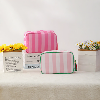 Striped Cosmetic Bag – Simple & Fresh Travel Makeup and Toiletry Pouch