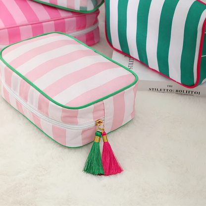 Striped Cosmetic Bag – Simple & Fresh Travel Makeup and Toiletry Pouch