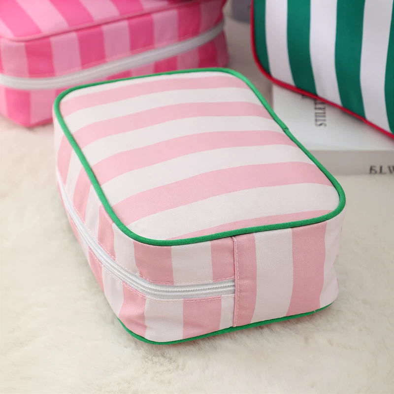 Striped Cosmetic Bag – Simple & Fresh Travel Makeup and Toiletry Pouch