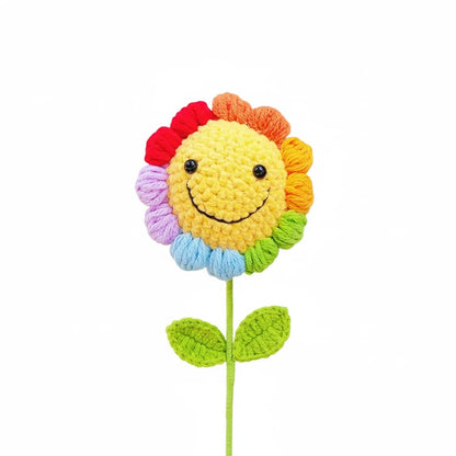Handmade Crochet Sunflower &Smiley Face Colorful Yarn Knitted Flower Gift (Single Stem)