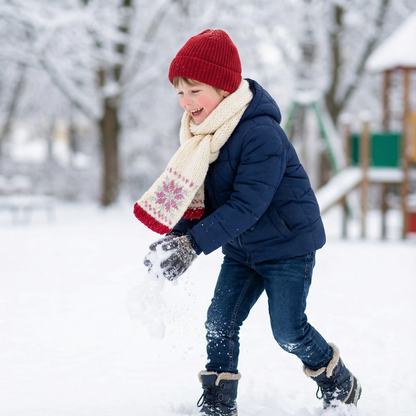 Winter Snowflake Knitted Scarf – Warm & Cute Baby Girls Cotton Scarf