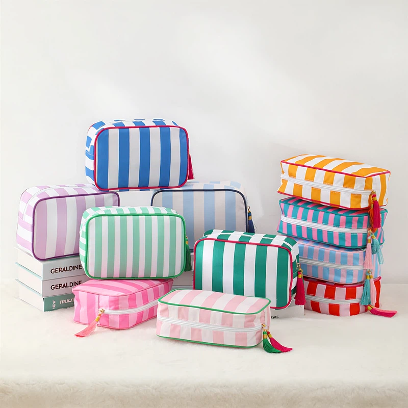Striped Cosmetic Bag – Simple & Fresh Travel Makeup and Toiletry Pouch