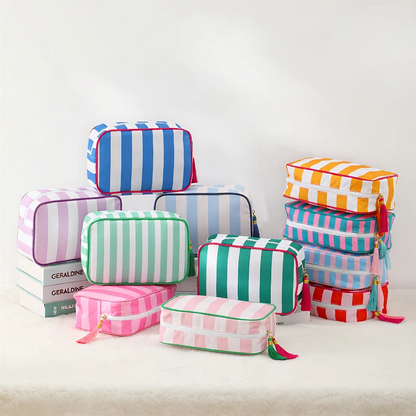 Striped Cosmetic Bag – Simple & Fresh Travel Makeup and Toiletry Pouch