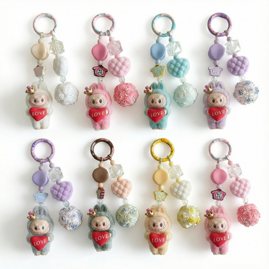 Monster Beaded Keychain & Phone Charm Heart Pendant Bag Charm Trendy Collectible Accessory
