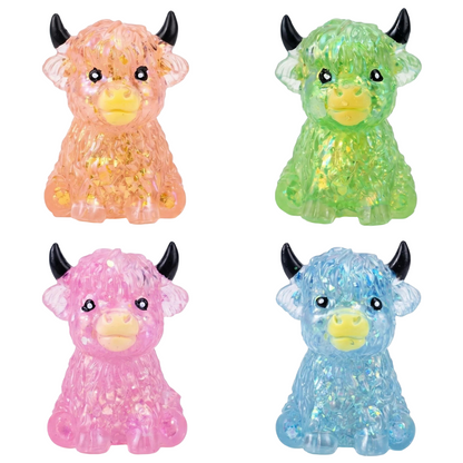 Highland Cow Squishy Toy Tie Dye Glitter Solid Color Slow Rising Stress Relief Squeeze Toy