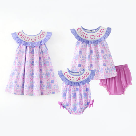 Summer Purple Floral CHILD OF GOD Embroidery Smocked Clothes Collection