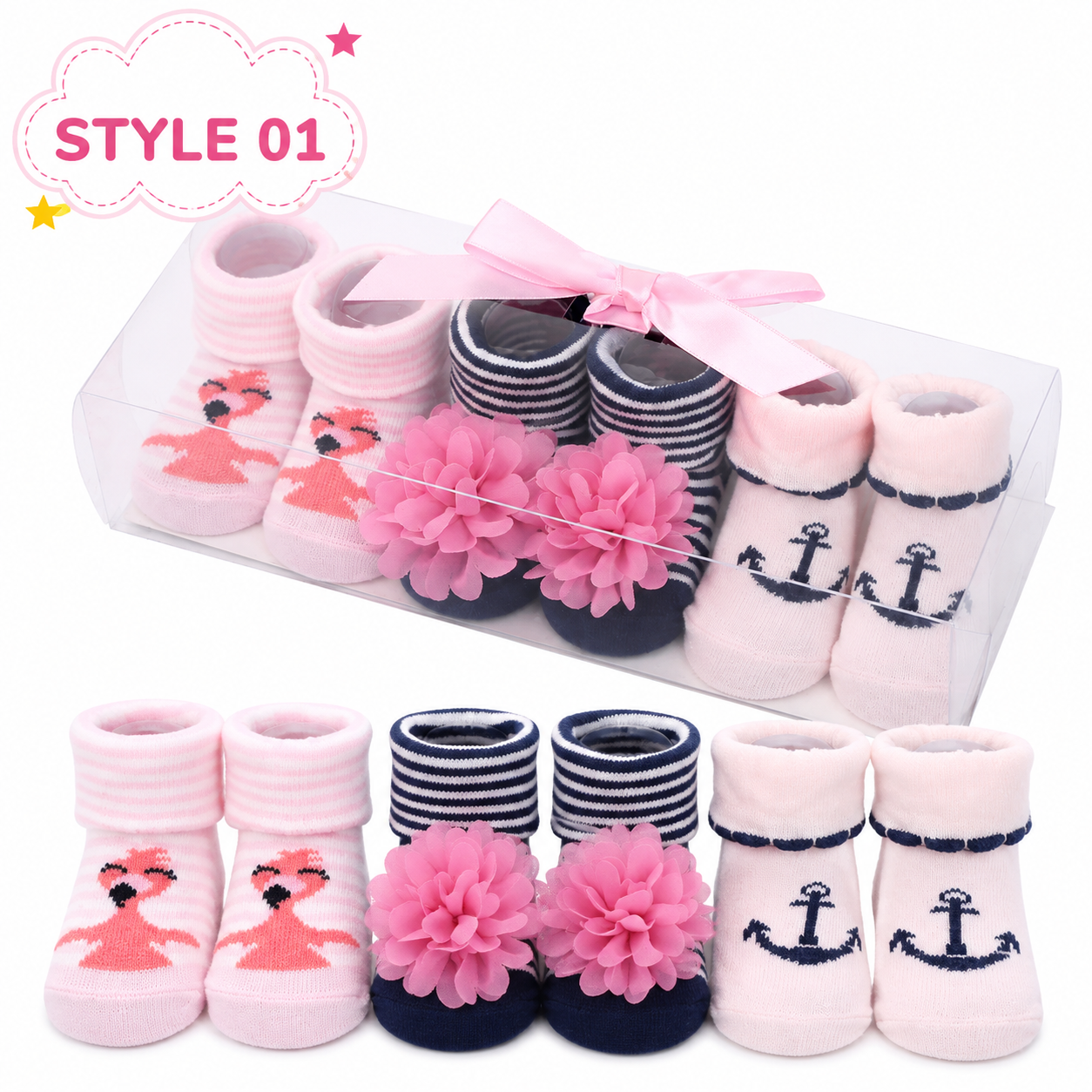 3-Pair Baby Socks Gift Set – Cute Bootie Socks for Boys & Girls