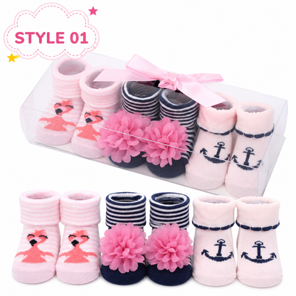 3-Pair Baby Socks Gift Set – Cute Bootie Socks for Boys & Girls