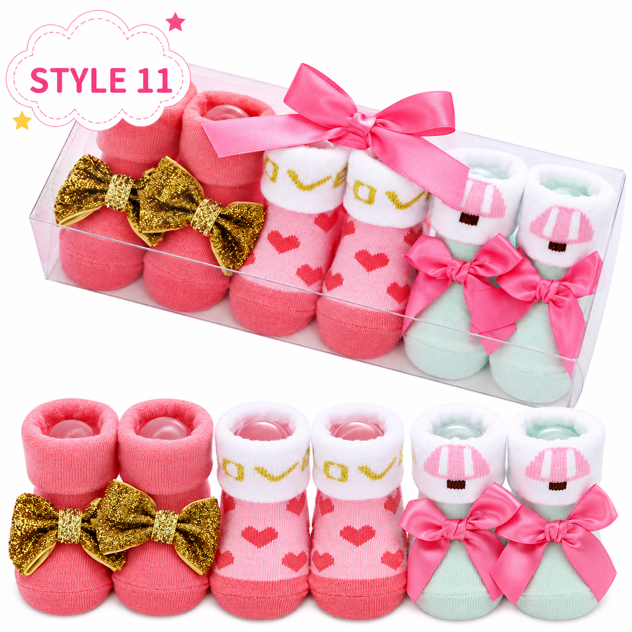 3-Pair Baby Socks Gift Set – Cute Bootie Socks for Boys & Girls
