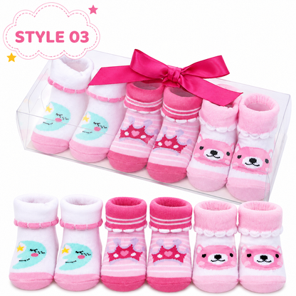 3-Pair Baby Socks Gift Set – Cute Bootie Socks for Boys & Girls