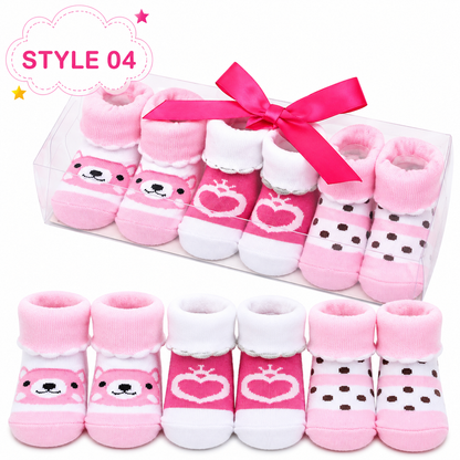 3-Pair Baby Socks Gift Set – Cute Bootie Socks for Boys & Girls