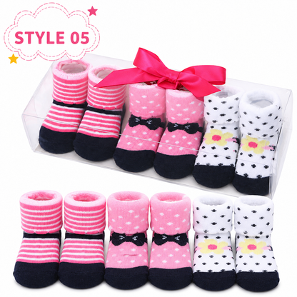 3-Pair Baby Socks Gift Set – Cute Bootie Socks for Boys & Girls