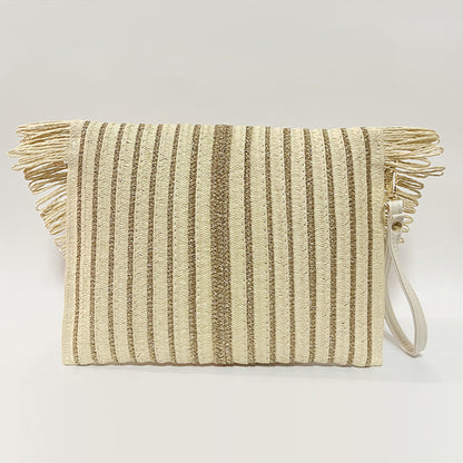 Woven Straw Clutch Bag with Fringe Envelope Handbag
