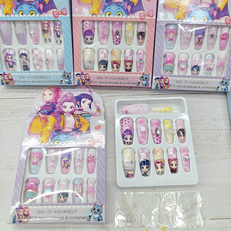 K-POP Demon Huntr Press-On Nails – Cute Handmade Nail Stickers for Girls