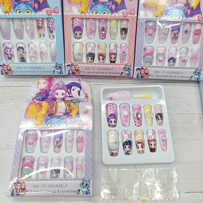 K-POP Demon Huntr Press-On Nails – Cute Handmade Nail Stickers for Girls