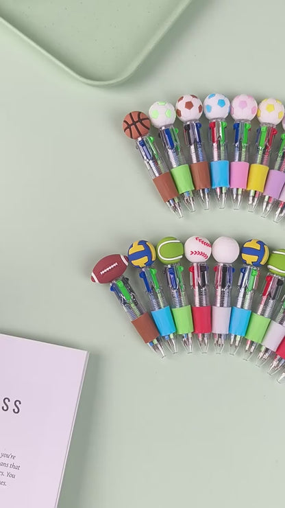 Mini 4-Color Ballpoint Pen with Sports Ball Top (Soccer, Basketball, Football)Click Retractable Planner Pen