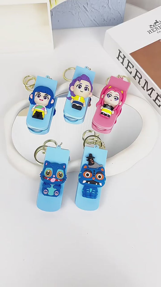 Kpop Demon Hunters 3-in-1 Keychain Folding Comb with Mirror Portable Hair Brush Accessory for Girls