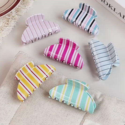 Colorful Pastel Striped Hair Claw Clip  for Women, Everyday Hair Accessory