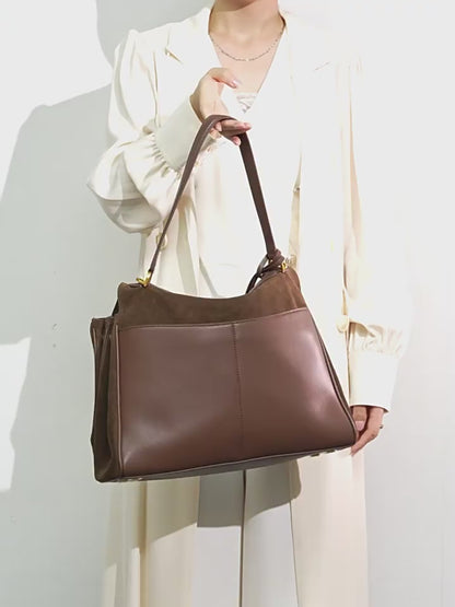 Slouchy Turn-Lock Shoulder Bag in Leather or Suede