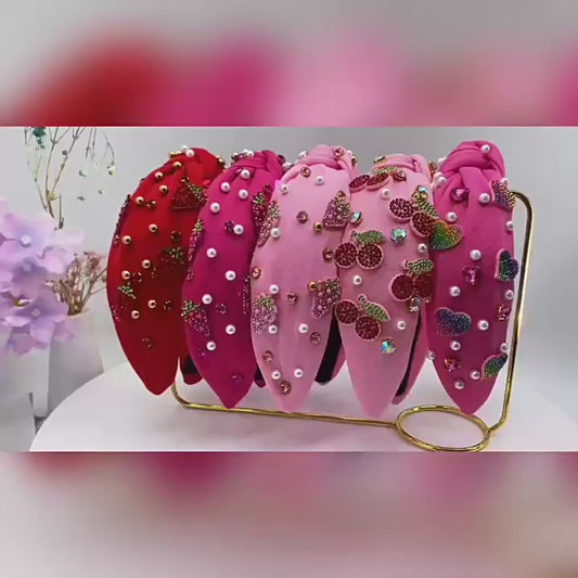 Girls Spring/Summer Rhinestone Cherry Heart Strawberry Headband Creative Hair Accessory