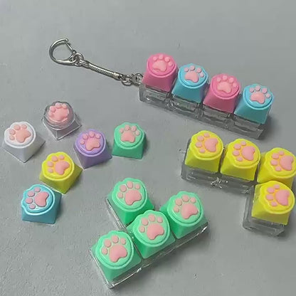 Kawaii Paw Print Keycap Bag Charm Keychain – Cute Mini Keyboard Keychain for Gifts
