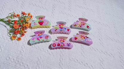Strawberry Shortcake Acrylic Hair Clip – Cute Cartoon Printed Barrettes for Girls