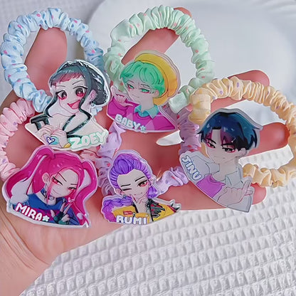 K-Pop Demon Hunters Hair Accessories Set Acrylic Hair Clips & Cartoon Scrunchies Elastic Hair Ties