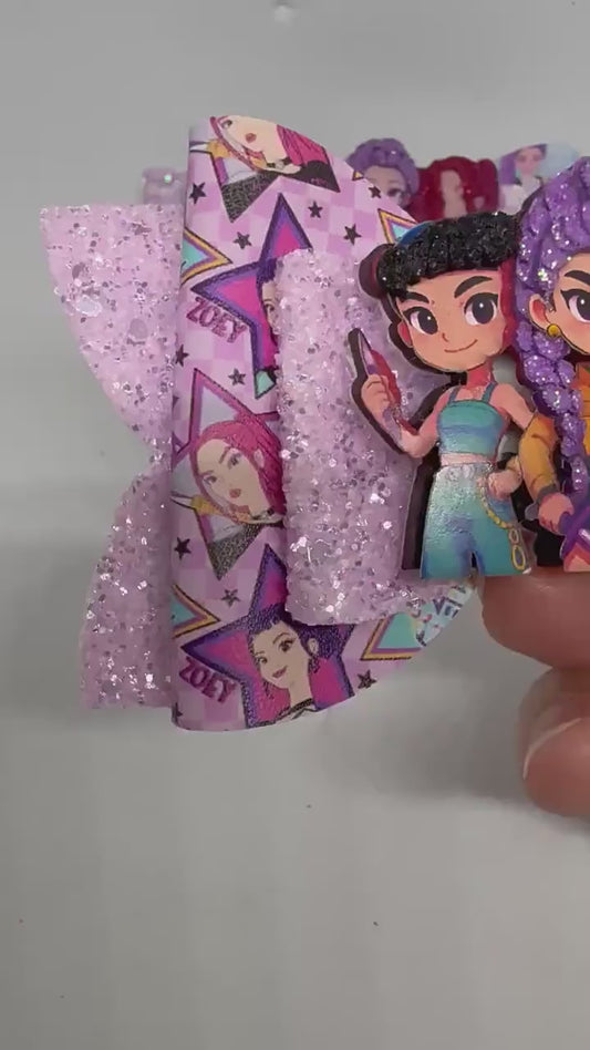Kids K-Pop Demon Hunter Glitter Bow Hair Clips, Cute Cartoon Character Barrettes